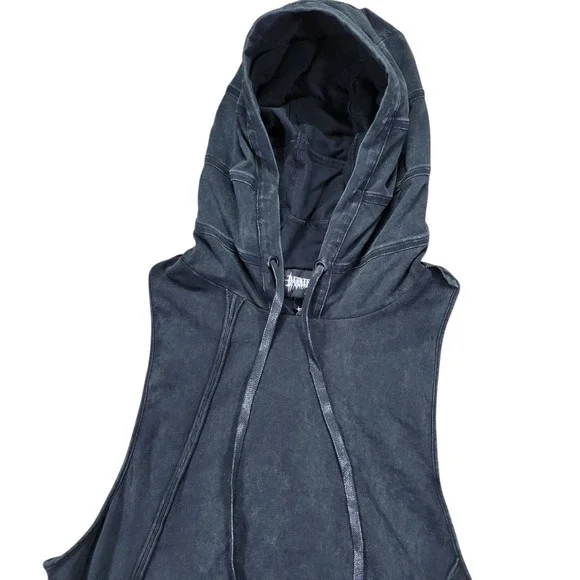 Darker Wavs Sleeveless Hoodie Womens L Black Asymmetrical Distressed Goth Grunge - Picture 5 of 11